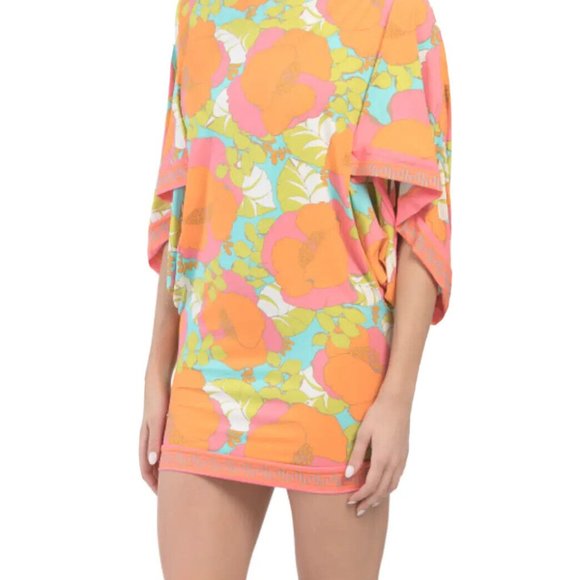 NEW TRINA TURK Playa De Flor Tunic Caftan Swimsuit Cover Up LARGE Resort Floral - Picture 6 of 7